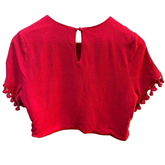 Lulus Made for‎ Madrid Red Tasseled Cropped Top Linen Rayon Women's Size Large - Picture 2 of 7
